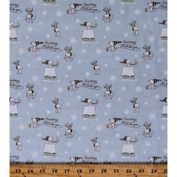 Cotton Peanuts Happy Holidays Snow Comic Dogs Winter Blue Cotton Fabric Print by the Yard (71781-9130715)