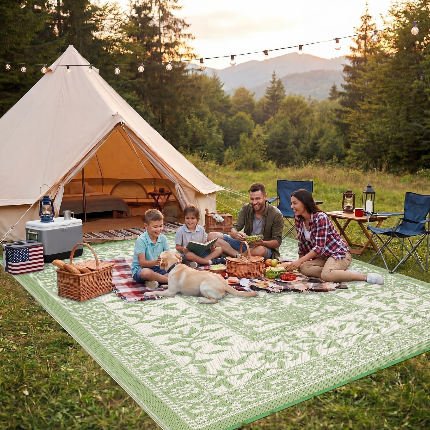 Outdoor Rug, Patio Waterproof, Reversible Plastic Straw Camping Rug, Botanical Grove Vintage Cottage core Outdoor Mat for RV, Deck, Picnic, Beach