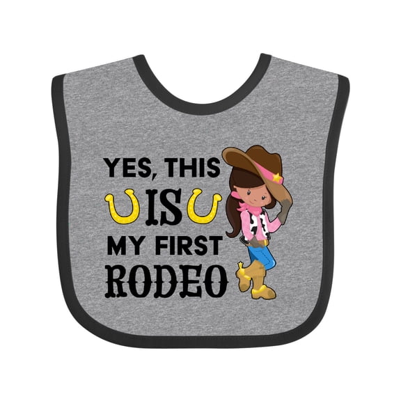 Inktastic Yes, This is My First Rodeo- Cowgirl in Hat and Boots Girls Baby Bib