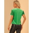 thumbnail image 4 of Blusa de fiesta Allegra K de manga corta con cuello redondo y lentejuelas de terciopelo Verde L, 4 of 6