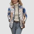 thumbnail image 5 of felwors Women's Quilted Coat with Geometric Square Print, Stand Collar Lightweight Outerwear for Fall Winter White, M, 5 of 8