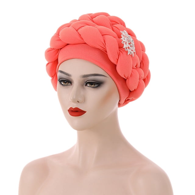 Fashion Women Beading Braid Hat Muslim Ruffle Cancer Wrap Cap Sleep Caps Satin Lined Hair Bonnets
