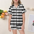 thumbnail image 2 of Aocisk Sleepwear Kids Childrens Fashionable Rhombus Print Button Down Lapel Short Sleeve Top Shorts Pajama Set for Kids 2 13 Years Girls Pajama Set Black 12-13 Years, 2 of 4