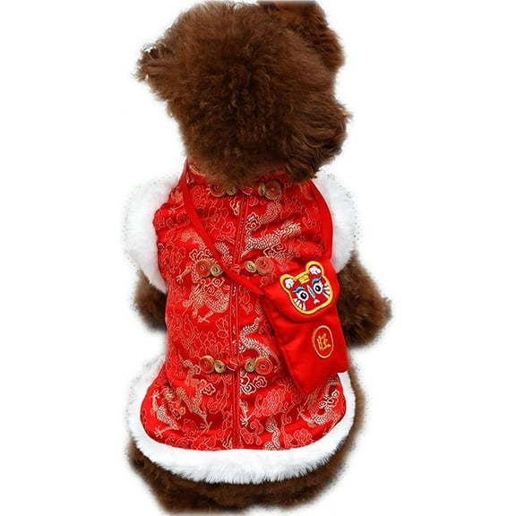 Dog New Year Outfit Pet Cheongsam Tang Costume Winter Warm Coat for Puppy Small Medium Dog (XXL)
