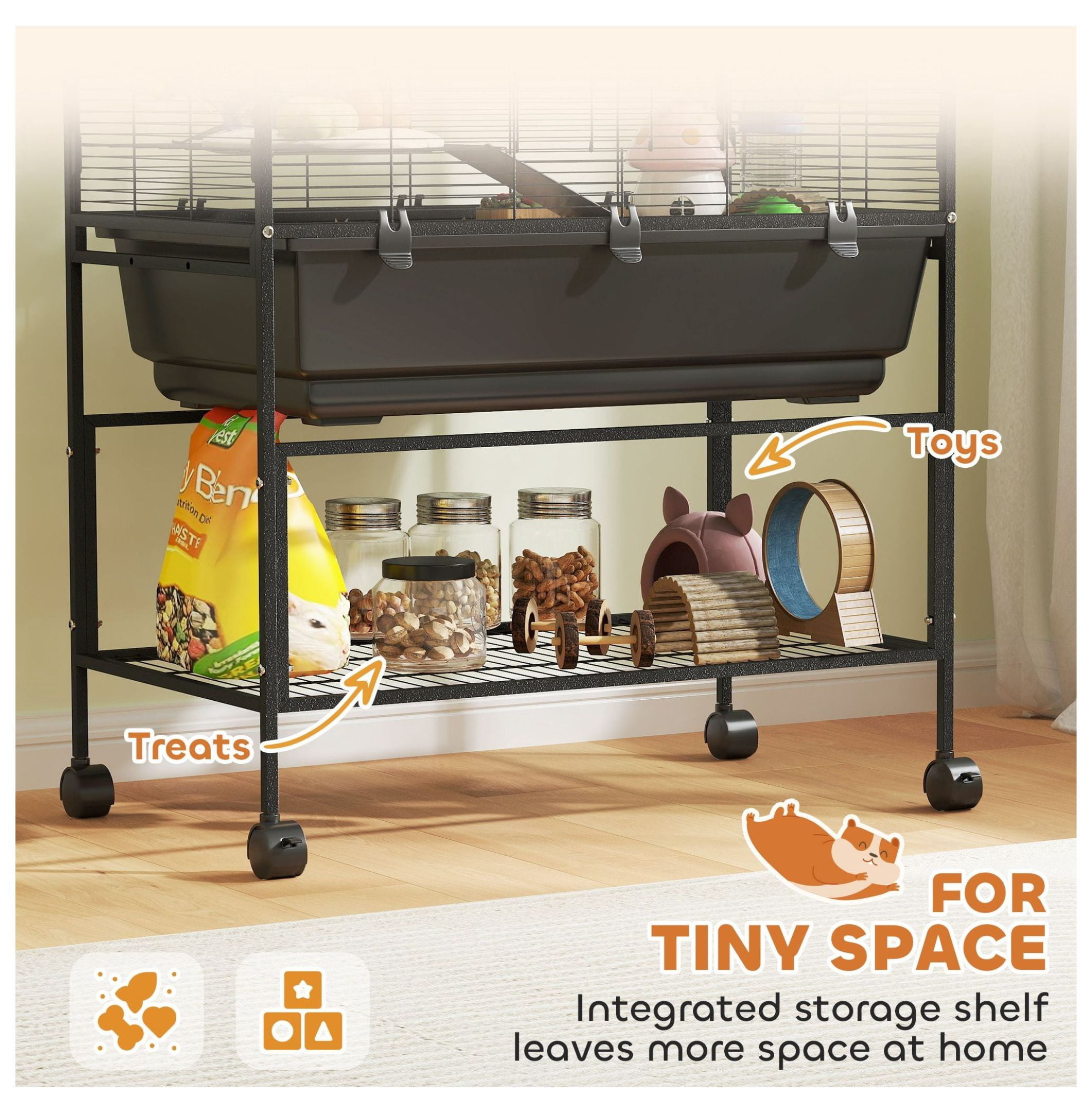 Hamster Cage 3 Tier, Rolling Rat Cage with Deep Tray, Exercise Wheel & Hut - Spacious Small Animal Habitat for Syrian Hamsters, Gerbils
