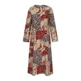 thumbnail image 4 of IROINNID Long Sleeve Dress for Women Fall Dress Full-Length Shift Dress Round-Neck Length Sleeve with Pocket Printed Dresses,Red, 4 of 6