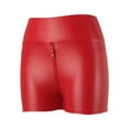 thumbnail image 4 of AOMPMSDX Pants Leggings Stretch Waisted Womens High Leather Pleather Pants Zip Short Pants Red L, 4 of 8