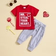 thumbnail image 2 of Likimi Toddler Valentine'S Day Two Piece Set Short Sleeve Letter Prints Crew Neck T Shirt Tops Pants Outfits Suit For Boys Girls Gray Size 3-6 Months, 2 of 7