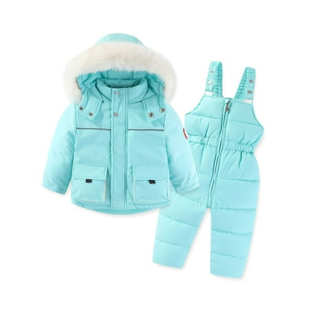 Hpapadks Toddler Snow Suit Winter Long Sleeve Thick Warm Solid Zipper Hooded Down Coat Down Paraks Jumpsuit Baby Snowsuit Blue 4 Years-5 Years
