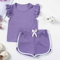 thumbnail image 5 of NAISIBABY Girls 2-Piece Sets, Ruffles Sleeveless Tops Dolphin Shorts Solid Color Summer Casual Outfits Purple 3-4T, 5 of 9