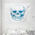 thumbnail image 1 of Skull Tapestry, Hand Drawn Human Skull with Science Elements Background Medical Theme Illustration, Wall Hanging for Bedroom Living Room Dorm Decor, 80W X 60L Inches, Blue White, by Ambesonne, 1 of 2