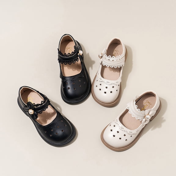 Domzle Toddler Girl Mary Jane School Uniform Dress Shoes Flats Wide Toe Box Great Comfort for Student Shoe and Girl Shoe for Wedding, Parties Beige