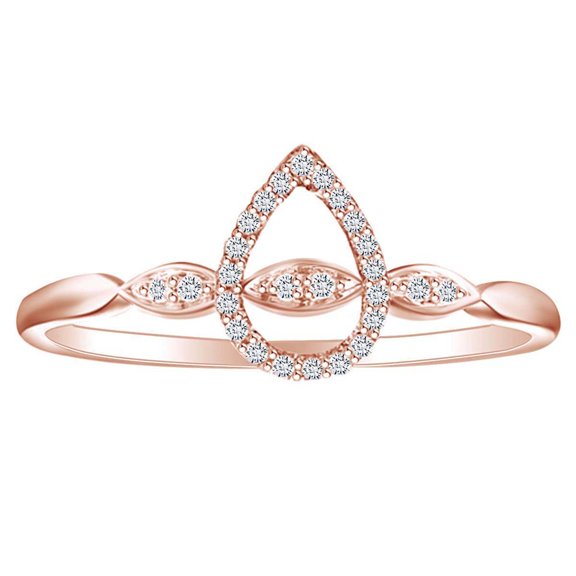AFFY 1/7 Carat (Cttw) Round White Natural Diamond Pear Shape Engagement Ring 14K Solid Rose Gold (I-J Color ,I2-I3 Clarity ,0.15 Carat (Cttw) Ring Size-5
