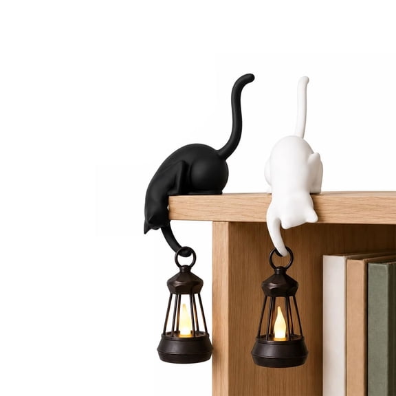 2Pcs LED Lantern Cat Rack Decoration, Bohemian Bookshelf Decor, Compatible with Karax Cube Bookshelf, Gift for Cat Lovers, Home Bedroom Office(RL)