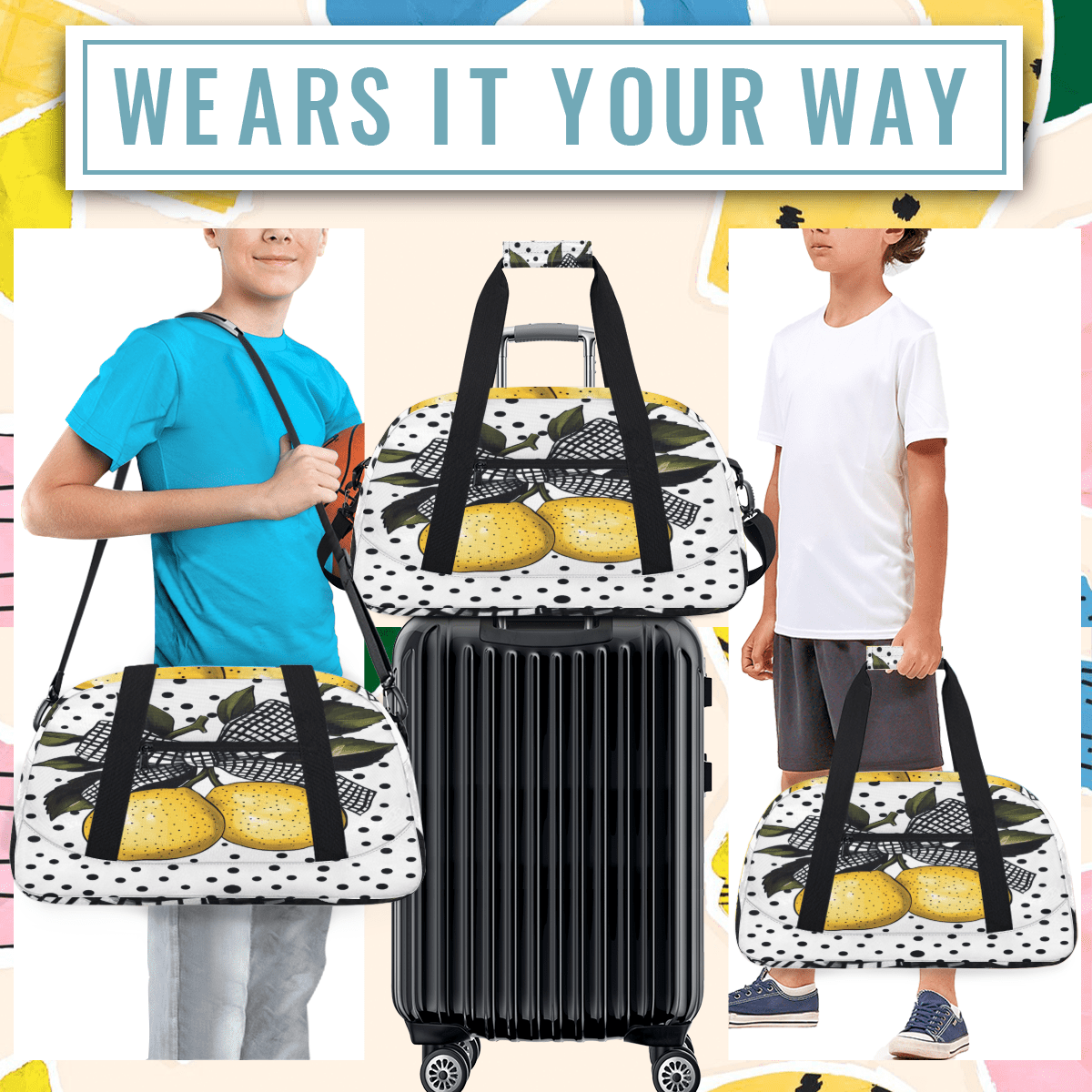 Herdesigns Lemon Sports Duffle Bags Travel Duffle Bag Gym Bag Cute Fruit Weekender Travel Bag Waterproof Overnight Bag Carry On Travel Tote Bag Dance Bags
