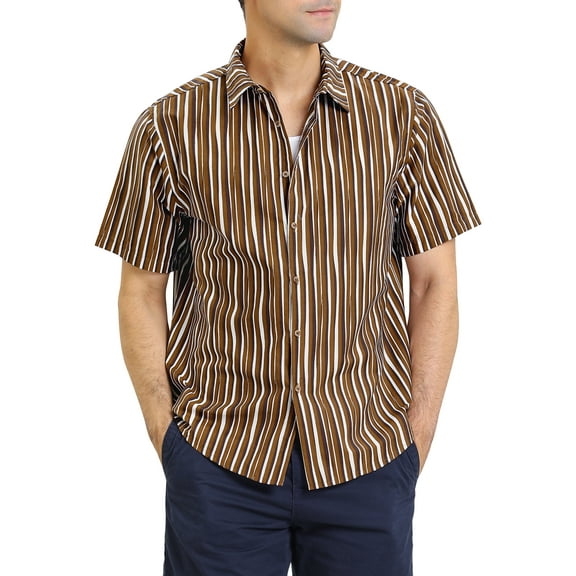 MODA NOVA Big & Tall Men's Summer Striped Shirts Short Sleeves Button Down Beach Shirt