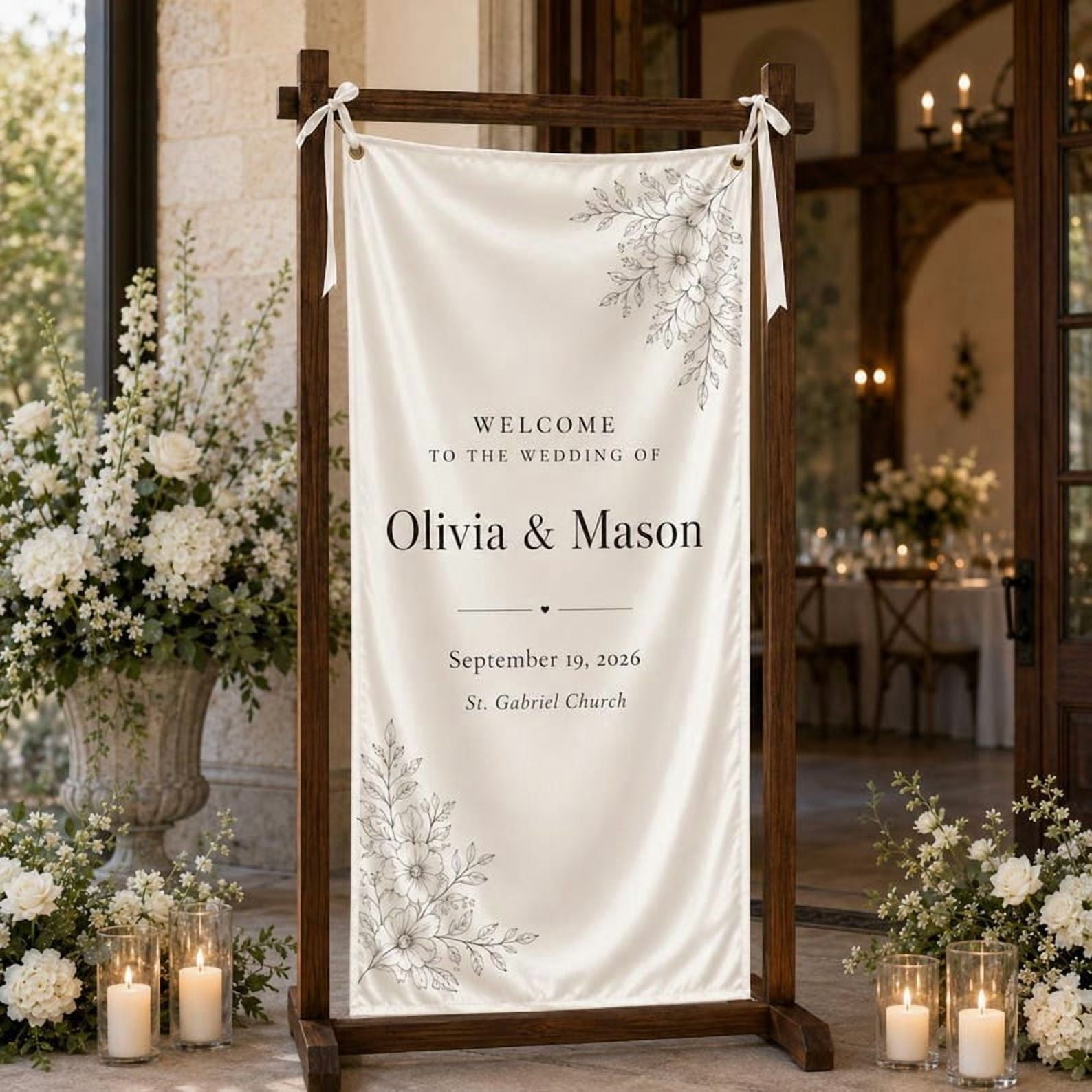 Wedding Ceremony Satin Welcome Banner, Personalized Entrance Sign, Elegant Reception Display