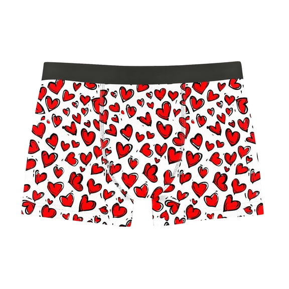 VONCOS Mens Boxer Briefs Red Heart Print - Polyester Spandex Blend Soft Stretch Underwear for Men, Sizes S-XXXL,Size 3XL