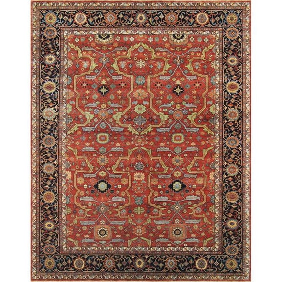 Pasargad Home Ferehan 5' x 7' Hand-Knotted Wool Rust/Navy Rug - All Ages, Indoors