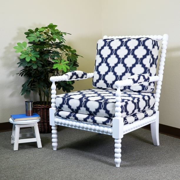 DTY Indoor Living Silverthorne Spindle Chair, White/Navy Moroccan Tile