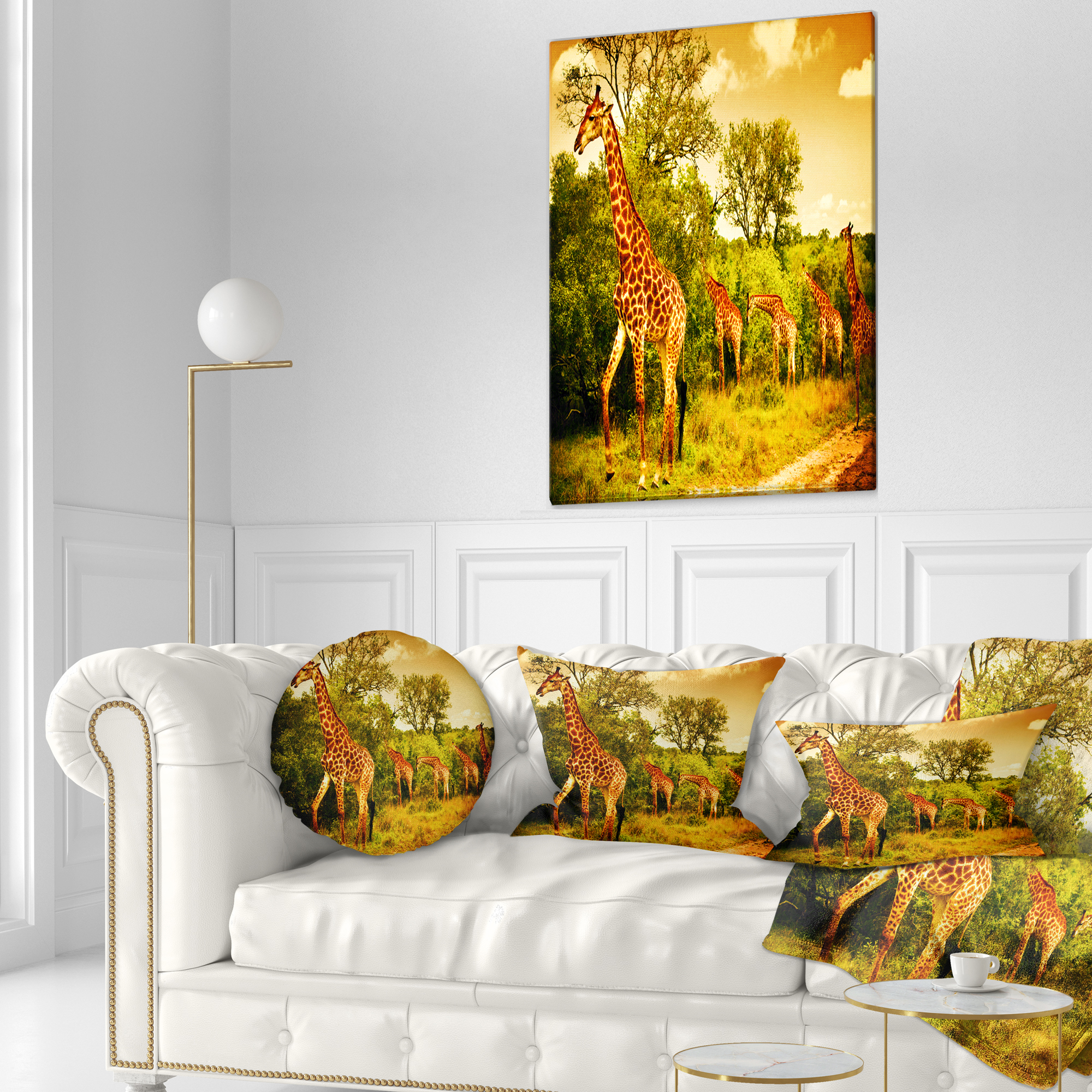 Designart South African Giraffes - African Throw Pillow - 12x20