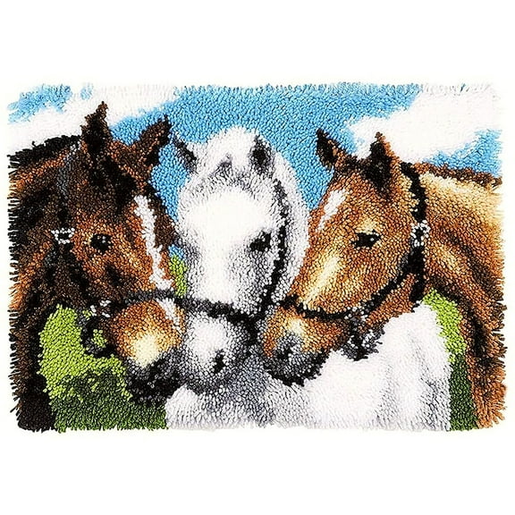 Latch Hook Rug Kits Embroidery DIY Horses Pattern Crochet Needlework Crafts for Adults and Kids Beginners 16"x24"
