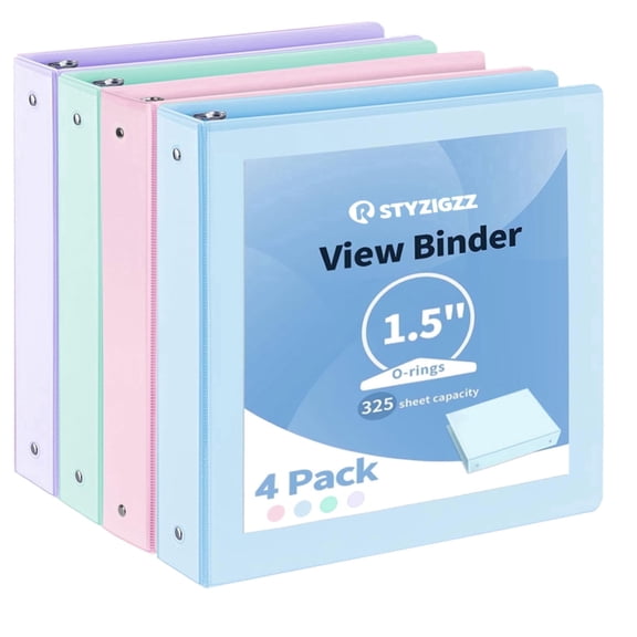 3 Ring 1.5 Inch Binder View Binder 325 Sheets of Letter Size 8.5 x 11'' Paper for Office School Home Supplies Organizer with Pockets Notebook Binders 4 Pack
