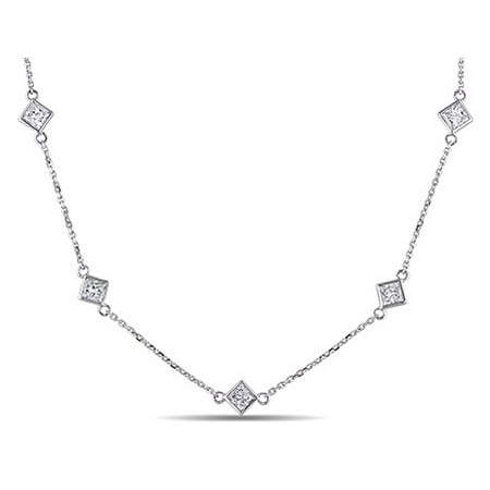Miabella 1-1/4 Carat T.W. Princess-Cut Diamond 14kt White Gold Station Necklace, 16
