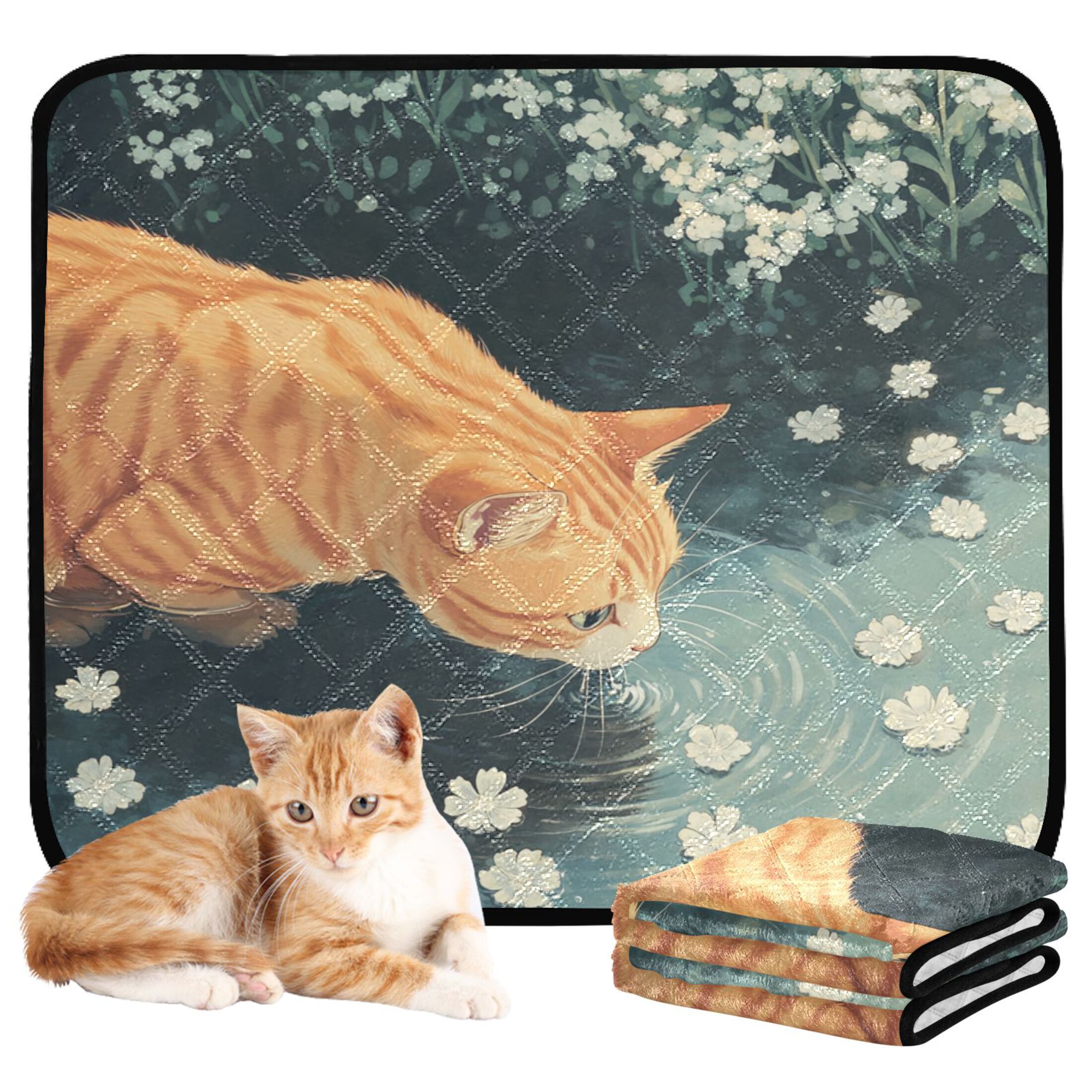 Qxltty Orange Cat Cat litter Pads Pet Set of 2 Diaper Mats Center Anti-leakage Layer Absorbent Soft and Comfortable