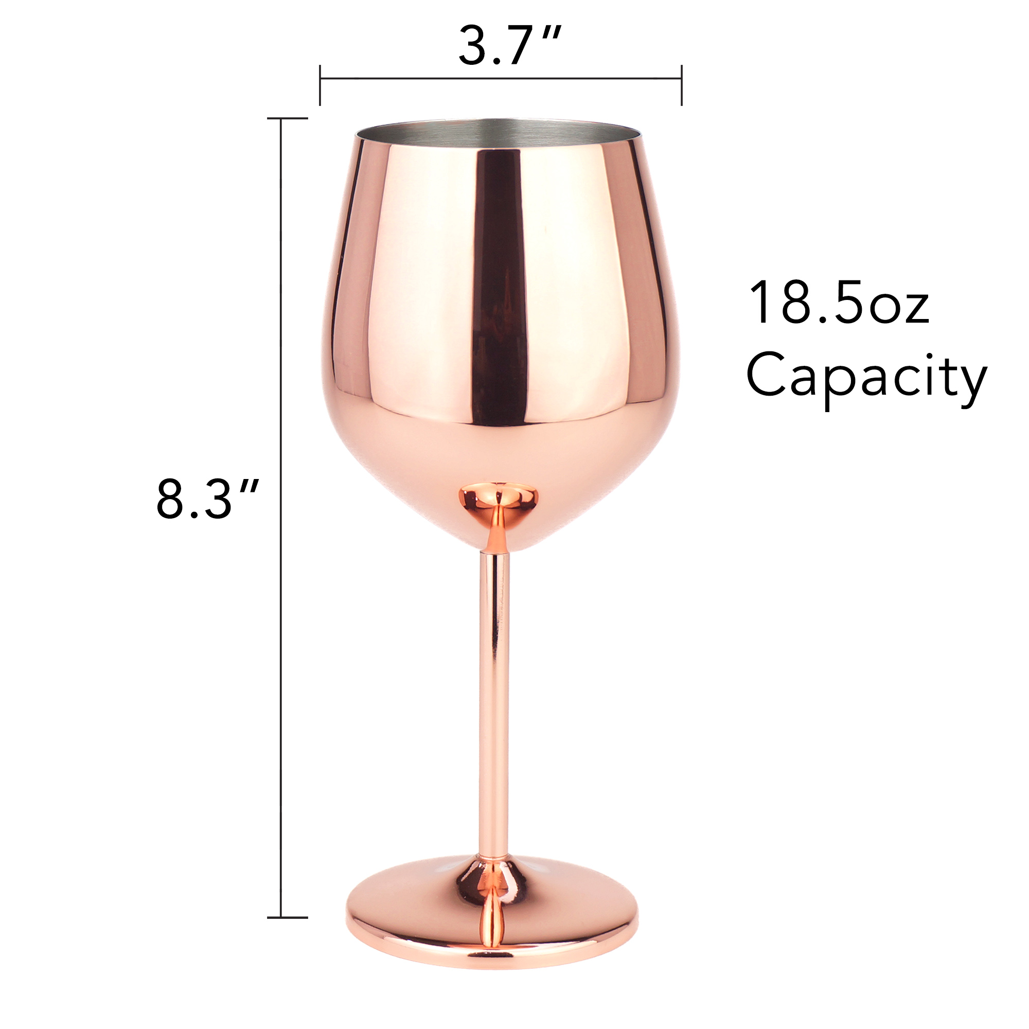 PG Copper / Rose Gold Stem Stainless Steel Wine Glass Set 4 - Wine Globet - Acrylic Glassware - 18.5 oz