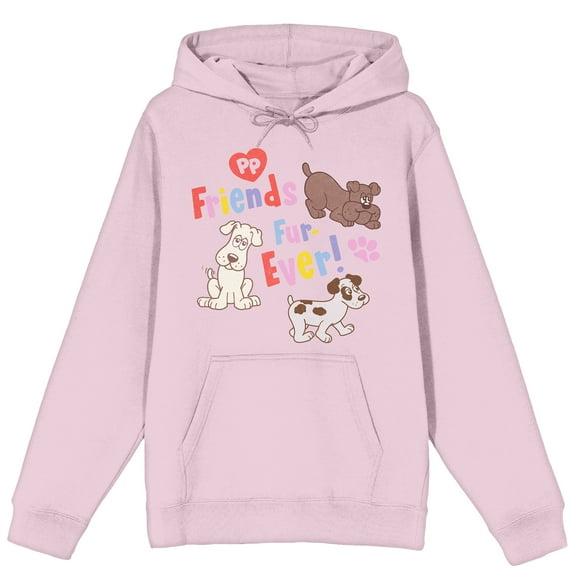 Pound Puppies Friends Furever Adult Cradle Pink Long Sleeve Hooded Sweatshirt - Medium