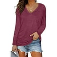 thumbnail image 2 of Womens Winter Sexy V Neck Long Sleeve Tops Solid Regular Casual Blouse Wine,S, 2 of 9