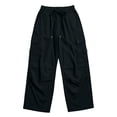 thumbnail image 4 of Cagogo Women's High Waisted Wide Leg Cargo Pants with Pockets Solid Casual Streetwear Long Pants Drawstring Loose Fit Trousers for Vacation Travel Beach Work, Black 2XL, 4 of 7