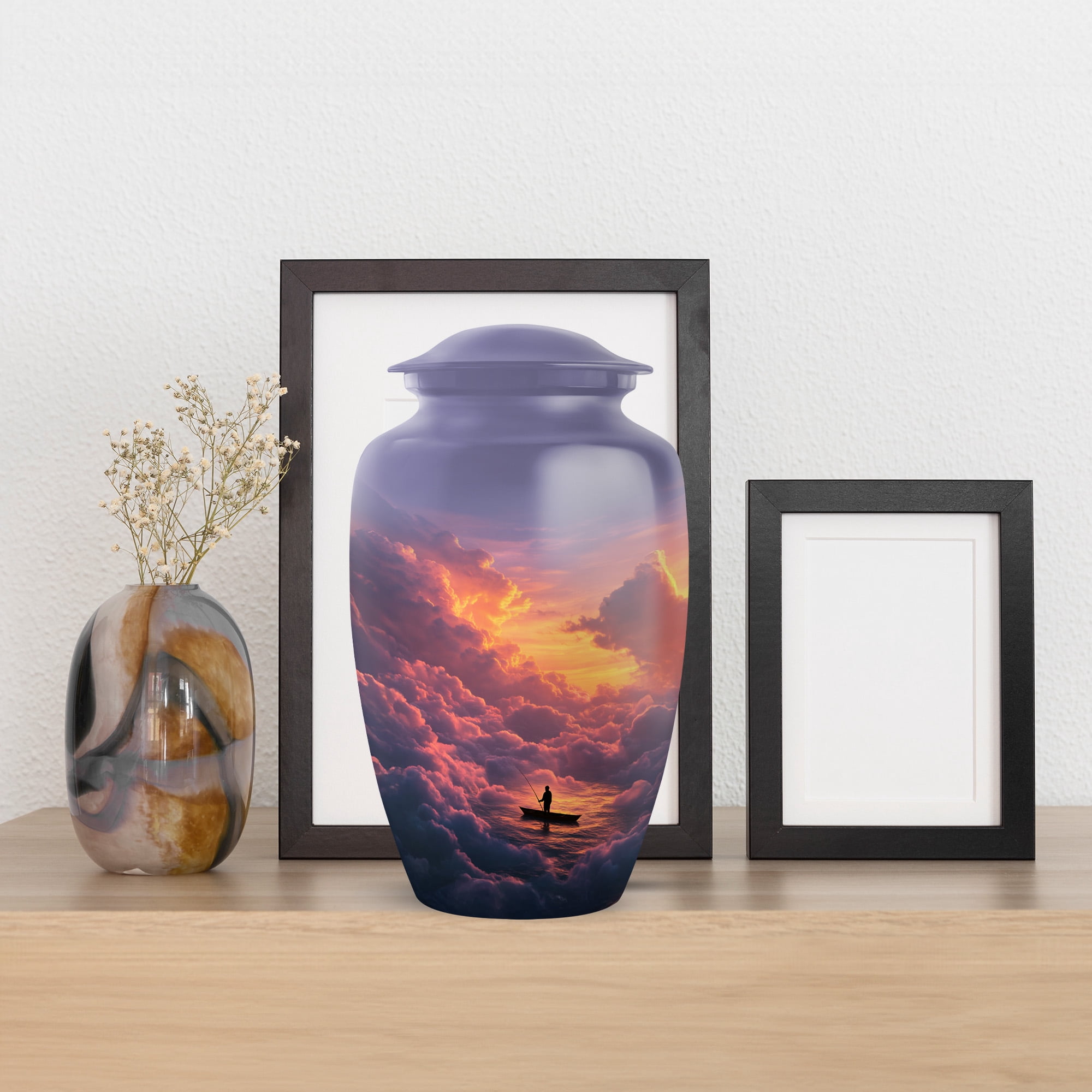 MUKTIVE Fishing Memorial Urns for Human Ashes Adult Female, Large Ocean Cremation Urns for Adult Male, Purple Decorative Urn for Home, Office Decor, Burial Urn for Human Ashes, 10 Inch