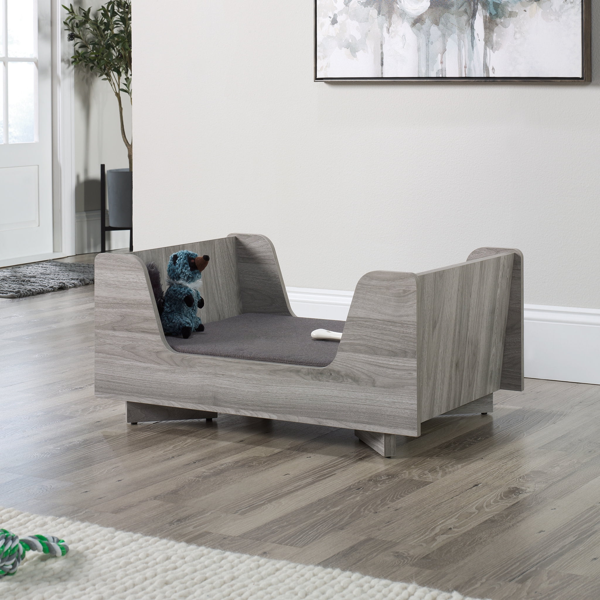 Sauder Pet Furniture Milo Modern Dog Bed, Light Walnut Finish