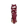 thumbnail image 2 of BLISSFUL STEP Women's Sandals Solid Color Mid Block Heels Lace up Sandals Burgundy 9.5, 2 of 7