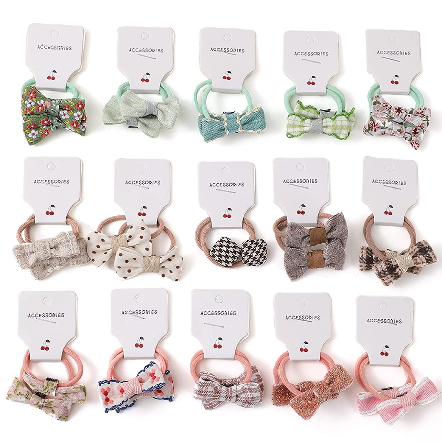 30 Pcs(15 pairs) Baby Girl Hair Ties With Bows 1.2 Inch Small Toddler