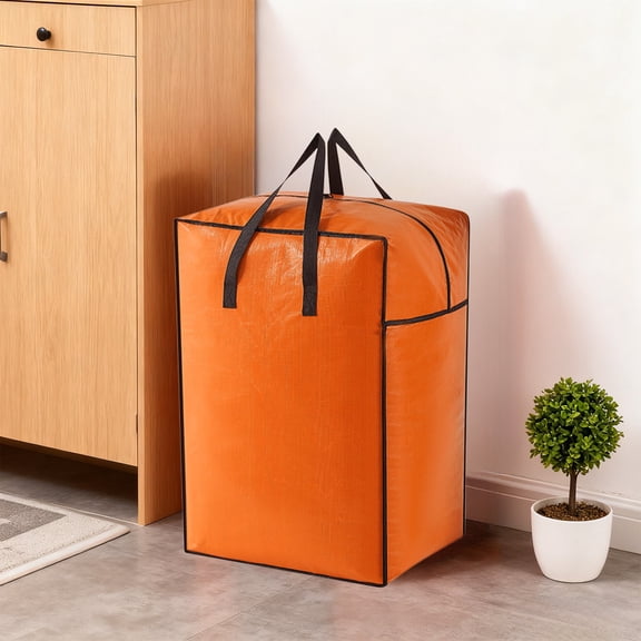 Uandlove Extra Large Storage Bags with Zipper, 27x21x16in Under Bed Storage Organizer, Heavy Duty Foldable Storage Bins with Handles for Blankets, Clothes, Moving, Orange