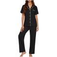 thumbnail image 2 of LWITHSZG Pajama Sets for Women Short Sleeve Button Down Shirts and Straight Leg Pants 2 Piece Matching Pjs Summer Loose Lounge Sets, 2 of 6