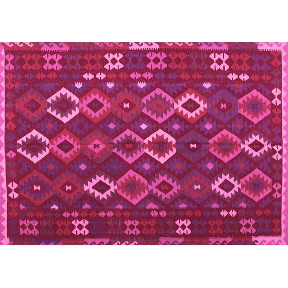 Ahgly Company Machine Washable Indoor Rectangle Oriental Pink Traditional Area Rugs, 2' x 5'