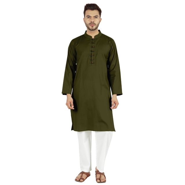 Atasi Ensemble Kurta Pyjama 2 Pcs pour Homme, Col Henley, Kurta Long Décontracté