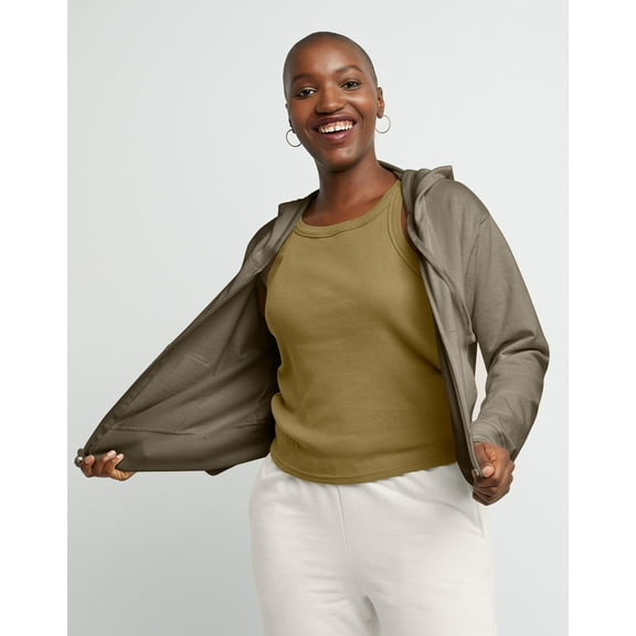 Hanes Originals Women's French Terry Hoodie, Full Zip Oregano Heather XS