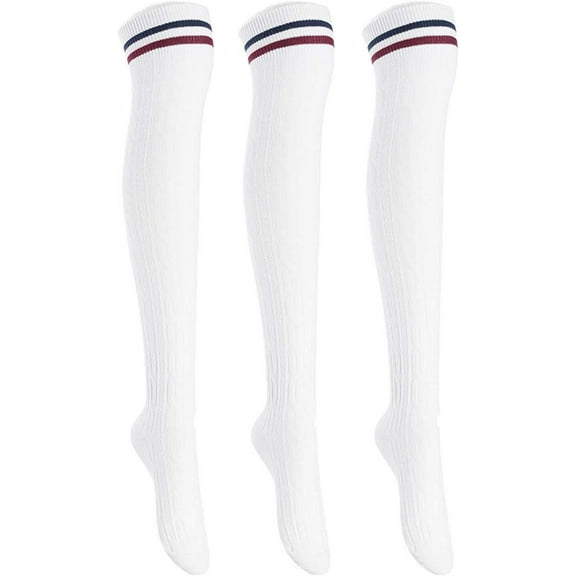 Lian LifeStyle Women's 3 Pairs Adorable Comfortable Soft Thigh High Over Knee High Cotton Socks Size 6-9 L1023(White)