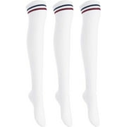 Lian LifeStyle Women's 3 Pairs Adorable Comfortable Soft Thigh High Over Knee High Cotton Socks Size 6-9 L1023(White)