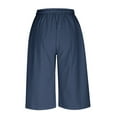 thumbnail image 5 of Weiqiqre Capri Pants for Women Cotton Linen Drawstring Elastic Waist Loose Wide Leg Cropped Pants with Pockets, 5 of 7
