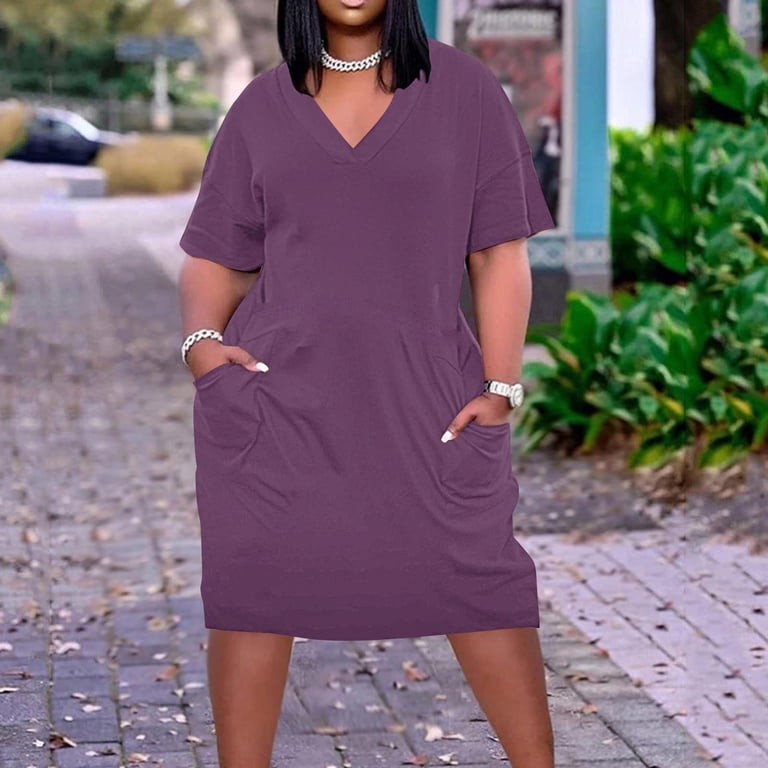 Kaemgyyd Plus Size Dresses for Women Casual Loose V Neck Half Sleeve Flowy Dress Solid Color Basic Midi Dress with Pockets - Walmart.com Kaemgyyd Plus Size Dresses for Women Casual Loose V Neck Half Sleeve Flowy Dress Solid Color Basic Midi Dress with Pockets - Walmart.com