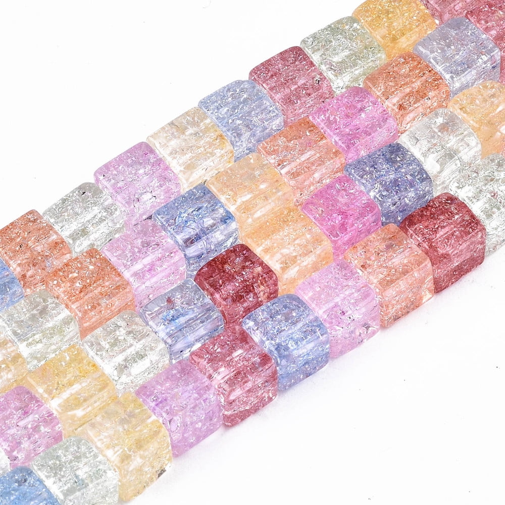 10strands Crackle Glass Beads Dyed & Heated Square Colorful 6x6x6mm Hole: 1.4mm about 60~61pcs/strand 14.96 inch(38cm)
