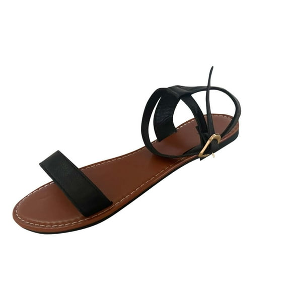 Hopeusnice Sandals for Women Soft Non-Slip PU Materials Summer Shoes Women's Sandals Open Toe Sandals Trendy Flat Heel Breathable Roman Moisture-Wicking Walking Shoes Black 38