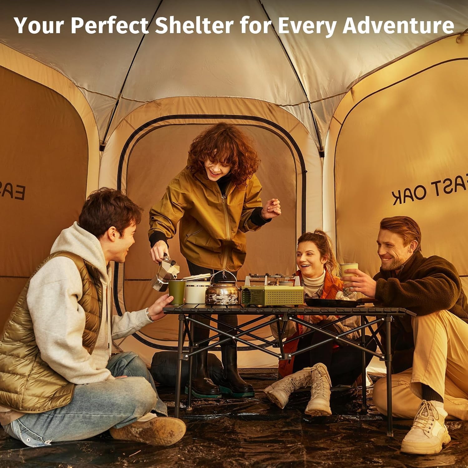 East Oak 12×12 FT 10 Person Family Canopy Tent Outdoor Screen House for Camping Beige