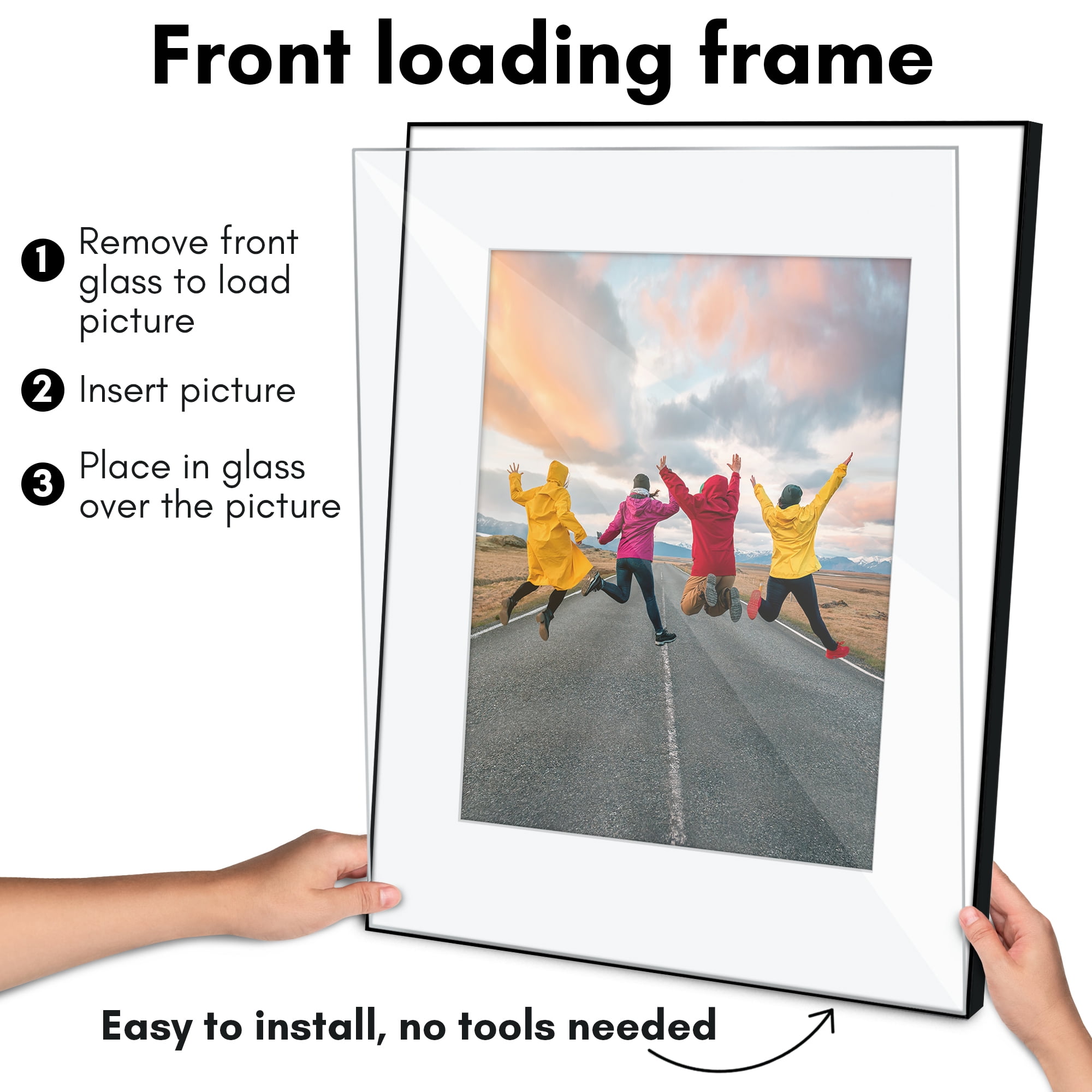 Americanflat 16x20 Front Loading Picture Frame with Shatter-Resistant Glass with 11x14 Mat 2 Pack Wall - Black